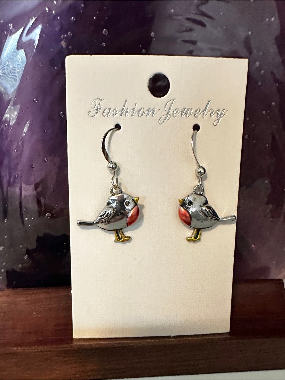 Fashion Jewelry Silver-tone Bird Earrings with Red Accent